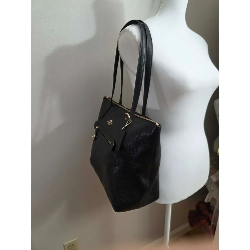Coach Black Pebbled Leather Zip Top Tote